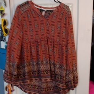 Knox Rose XL Bohemian Rust Patterned Women's Top